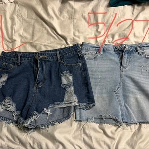 Denim shorts and denim skirt. Different brands & different sizes.